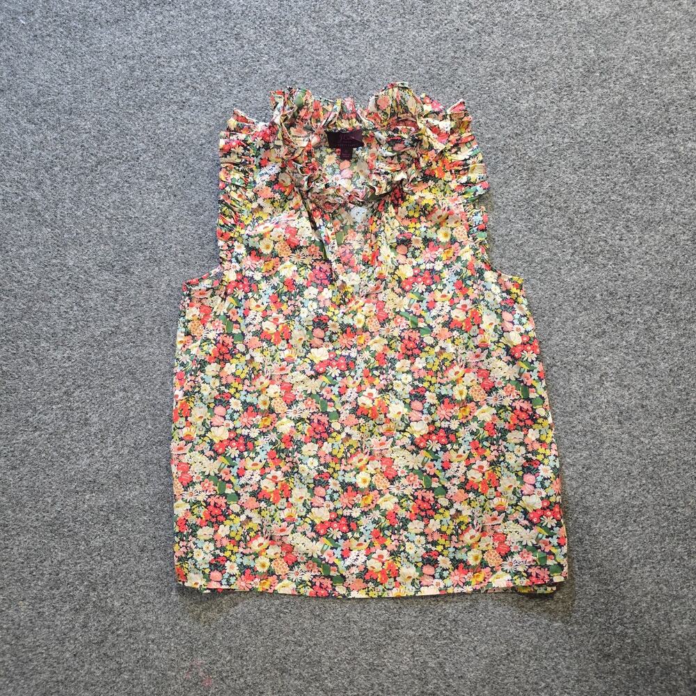 J Crew Top Women Size 6 Green Pink Floral Liberty Fabric Sleeveless Popover Tank